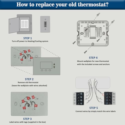 Riseem Non-Programmable Thermostat for Home Single-Stage Systems, 1 Heat/1 Cool, Easy DIY Install, Blue Backlight - Image 5