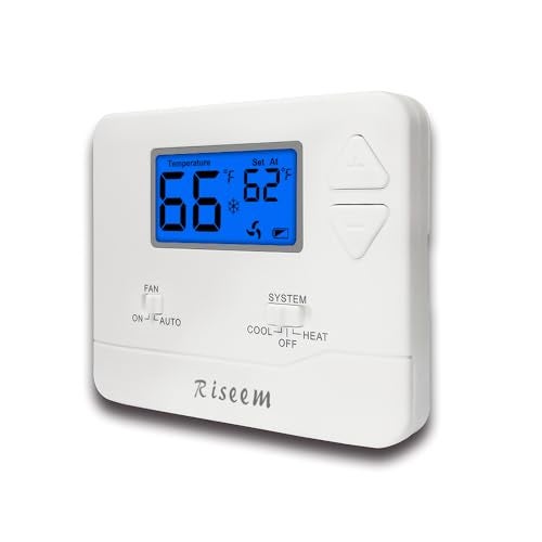 Riseem Non-Programmable Thermostat for Home Single-Stage Systems, 1 Heat/1 Cool, Easy DIY Install, Blue Backlight - Image 1