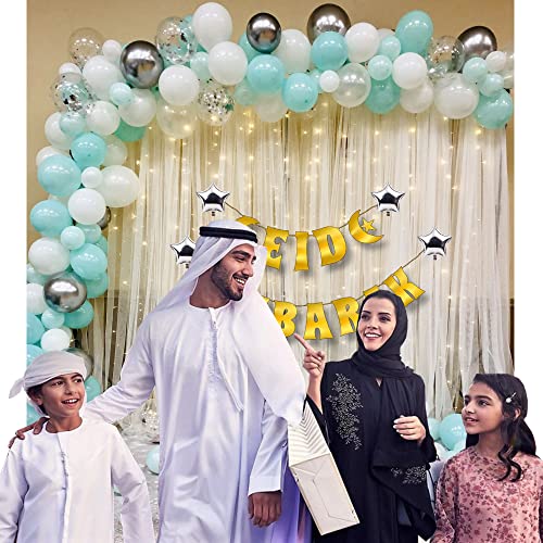 TOYXE Eid Mubarak Decoration Green White Gold Set of 100 Pcs - Image 3