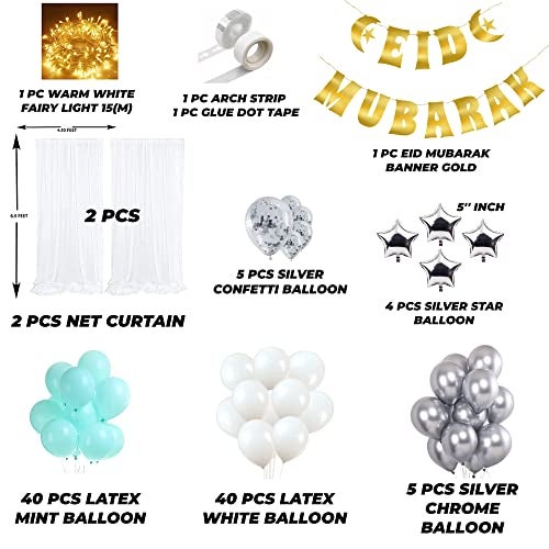 TOYXE Eid Mubarak Decoration Green White Gold Set of 100 Pcs - Image 2