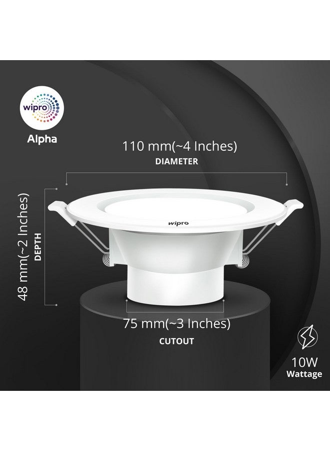 wipro Polycarbonate Alpha 10W Round Downlight Junction Box | Cool Day White (6500K) | Glare-Free Design | Recessed Down Light For False Ceiling | Cutout - 3 Inch | Pack Of 10 - Image 3