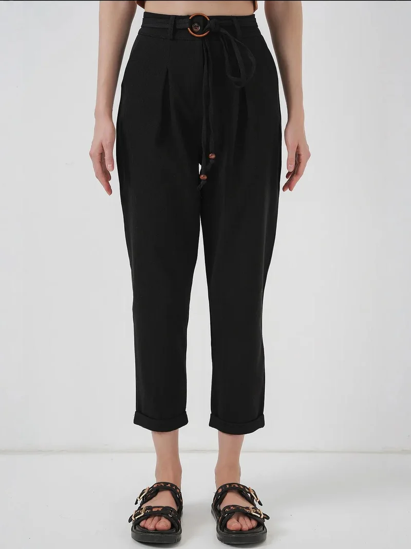 بيغ دارت بنطلون بي دارت بطول الكاحل بقصة مريحة مع ربطة فيونكة