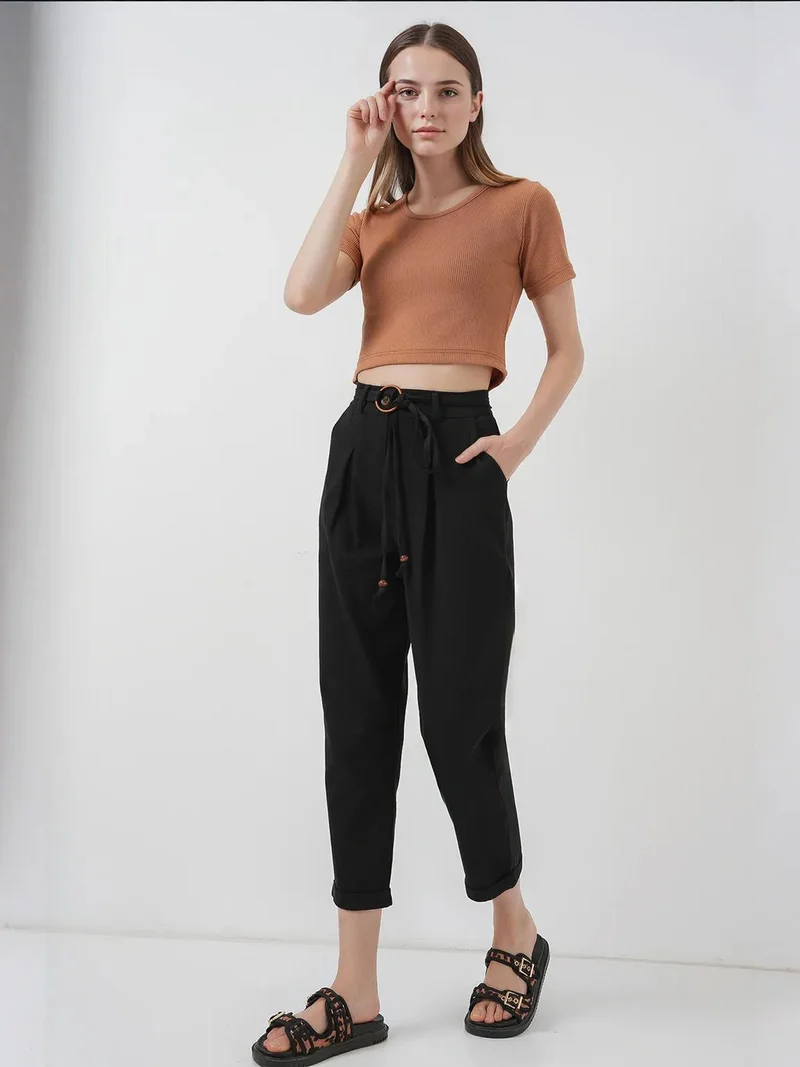 بيغ دارت بنطلون بي دارت بطول الكاحل بقصة مريحة مع ربطة فيونكة