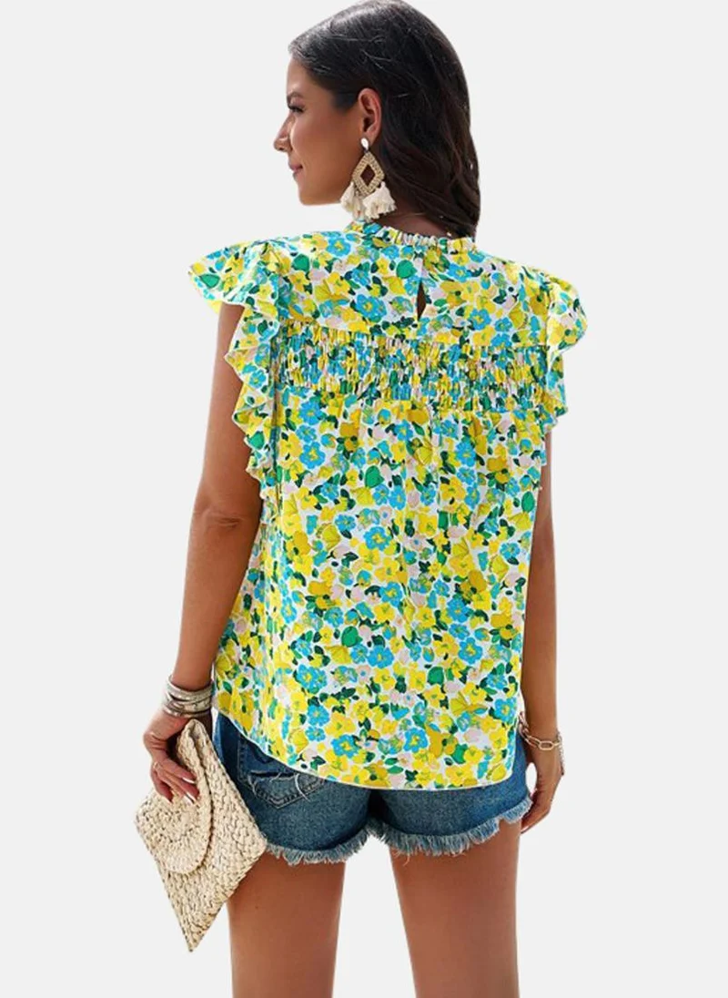 YUNIQEE Green Round Neck Printed Top