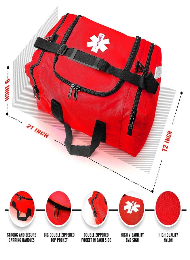 ASA TECHMED Large EMT First Responder Trauma Medical Bag Empty for Home 21x12x9 Inches, Office, School, EMTs, Paramedics, First Responders, Red - Image 2