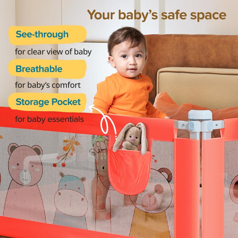 Luvlap حاجز سرير لوف لاب لحماية الأطفال، 180 سم × 72 سم (6 أقدام × 2.3 قدم)، قابل للحمل والطوي، ضروري لسلامة الأطفال، ارتفاع قابل للتعديل، مطبوعات كرتونية جذابة، يناسب جميع أحجام الأسرة (أحمر - مطبوع) - Image 2