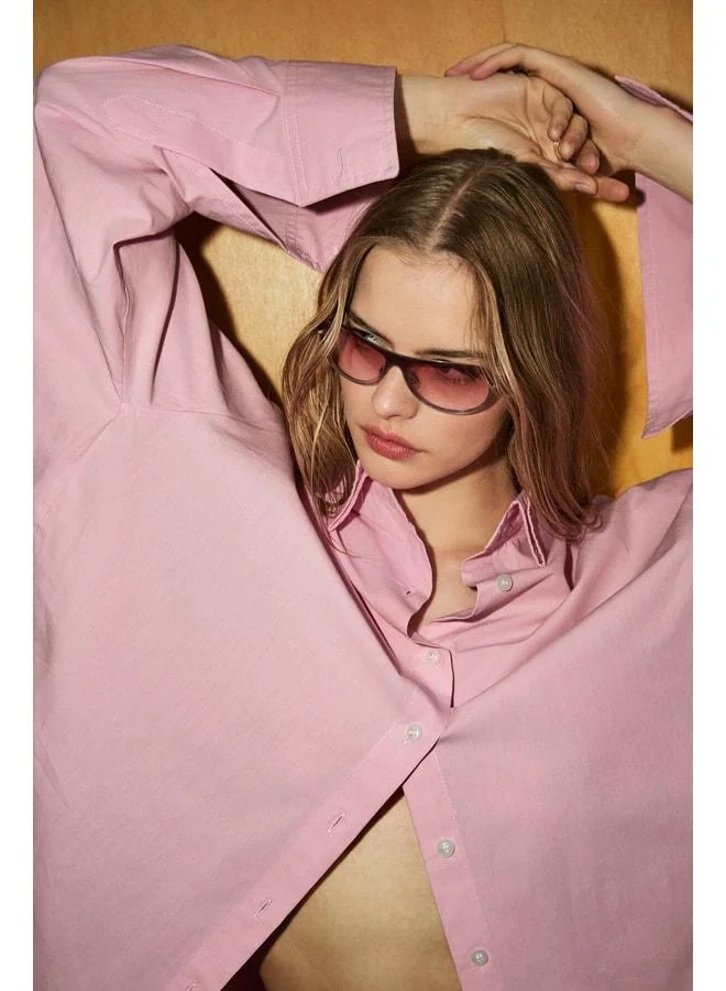 GRIMELANGE LUMORE Women's Oversize Fit 100% Organic Cotton Pink Shirt.