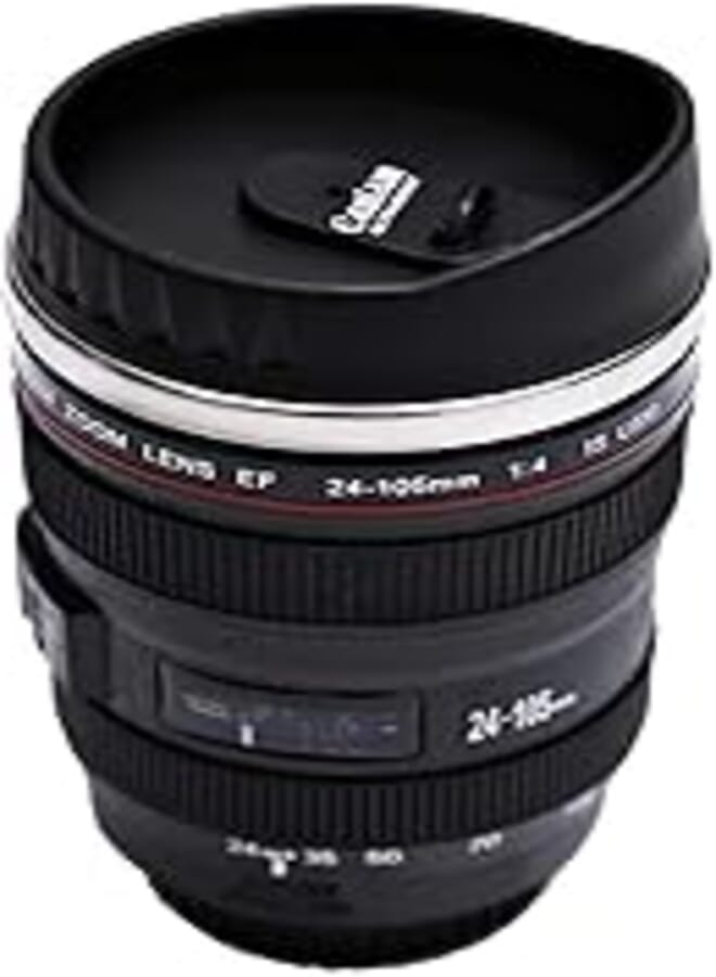 Caniam Metal and Plastic Camera Lens with Cover Coffee Mug