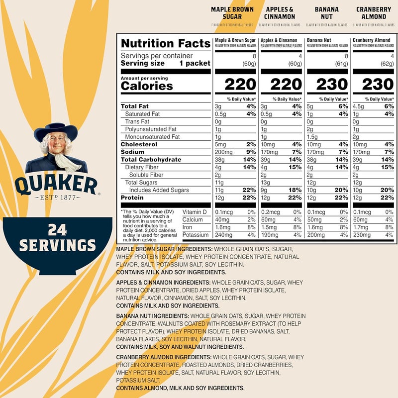 Quaker Instant Oatmeal Protein Variety Pack - 24 Individual Packets with 4 Delicious Flavors - Image 2