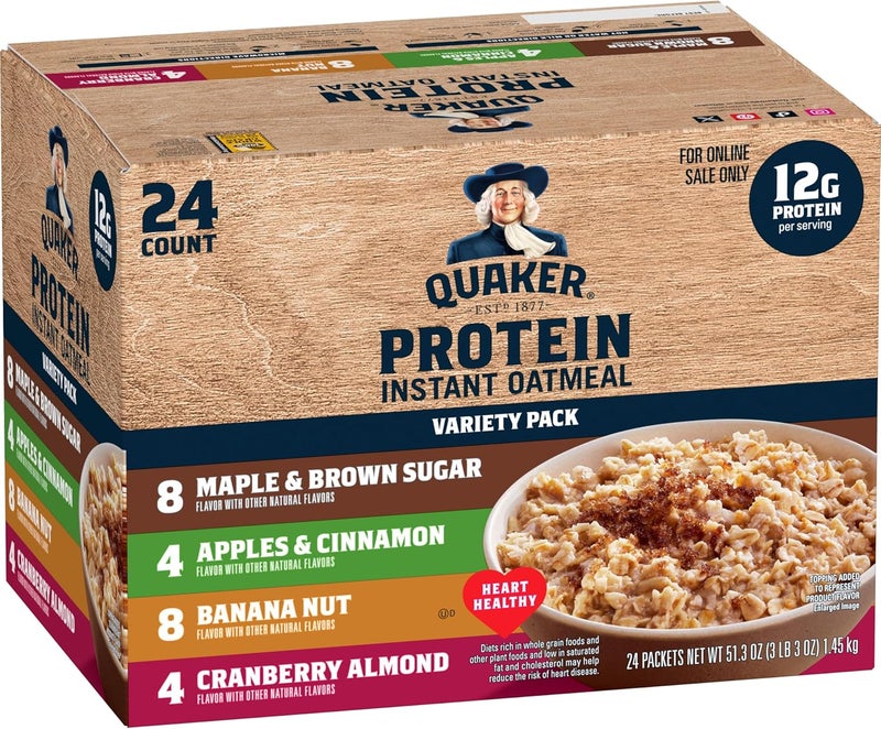 Quaker Instant Oatmeal Protein Variety Pack - 24 Individual Packets with 4 Delicious Flavors - Image 1