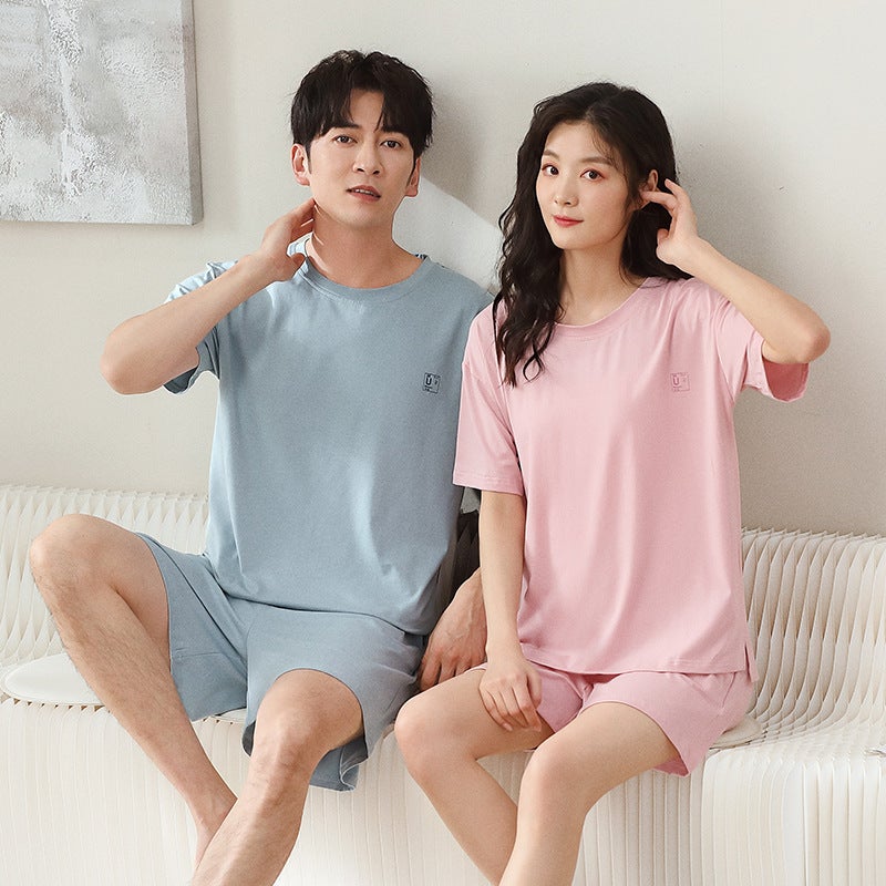 Couple Modal Pajamas Men'S And Women'S Summer Thin Short Sleeve Cool Simple Home Wear Suit - Image 3