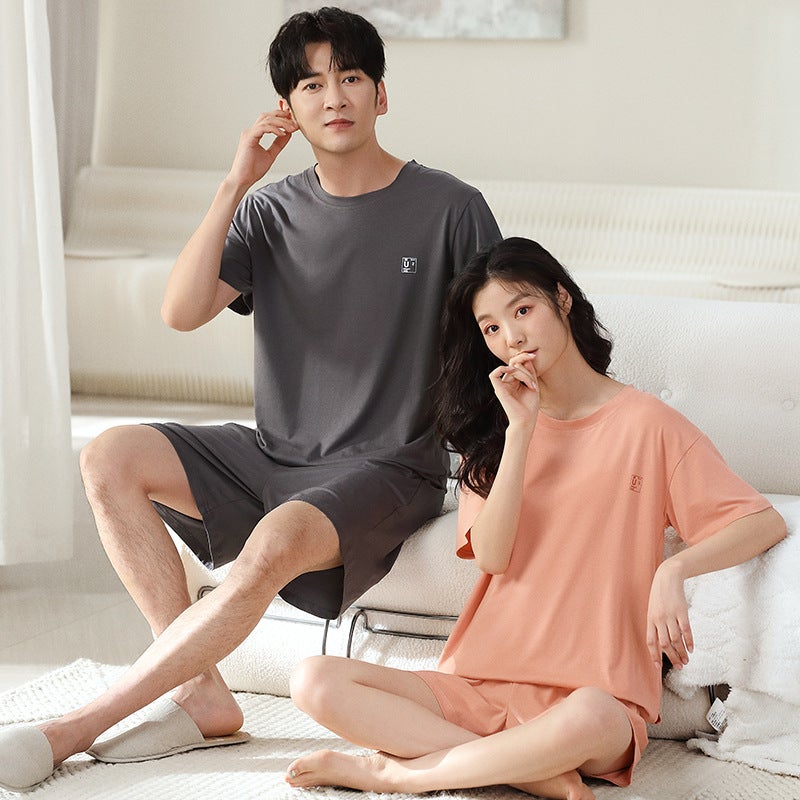 Couple Modal Pajamas Men'S And Women'S Summer Thin Short Sleeve Cool Simple Home Wear Suit - Image 4