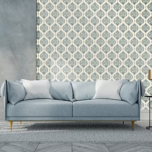 Asian Paints Folklore Design Wallpaper Non-Adhesive | wallcovering for Living Room, Bedroom Walls (52L x 1005W Centimeters, 57 sqft per roll) | Green, Grey - Image 1