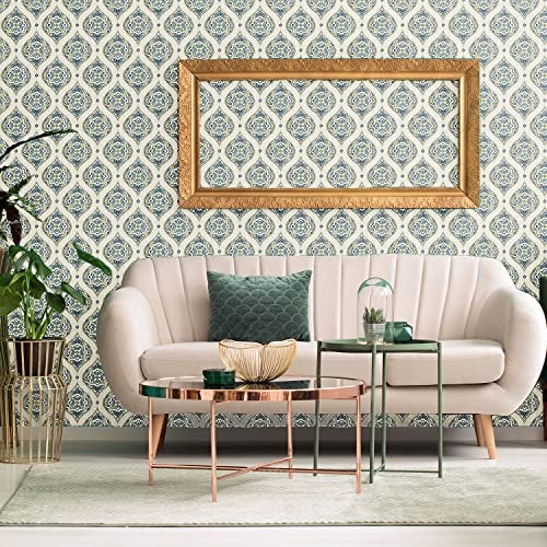 Asian Paints Folklore Design Wallpaper Non-Adhesive | wallcovering for Living Room, Bedroom Walls (52L x 1005W Centimeters, 57 sqft per roll) | Green, Grey - Image 2