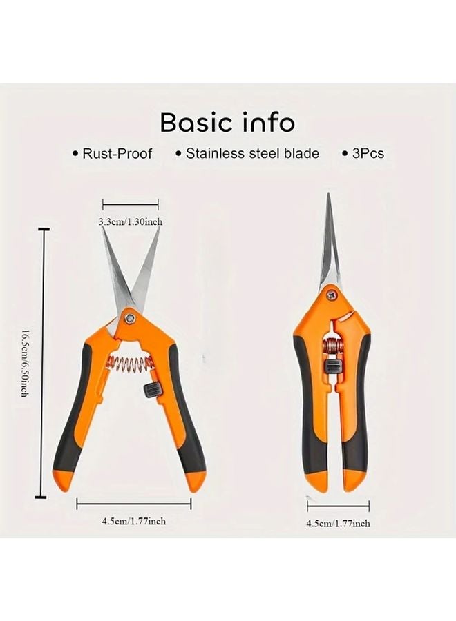 3 Pack Orange Pruning Shears 6.5 Inch Garden Snips With Ergonomic Non Slip Handles - Image 4