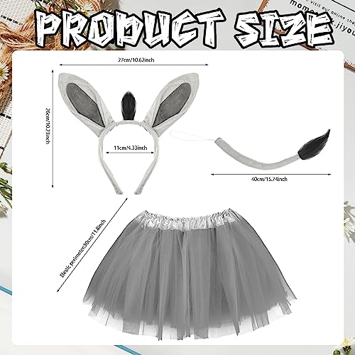 Newcotte 3 Pcs Halloween Costume Animal Tutu Ears Headband Tail Fancy Dress Costume Kit for Youth Adult Halloween Cosplay(Donkey,18-28 Years) - Image 4