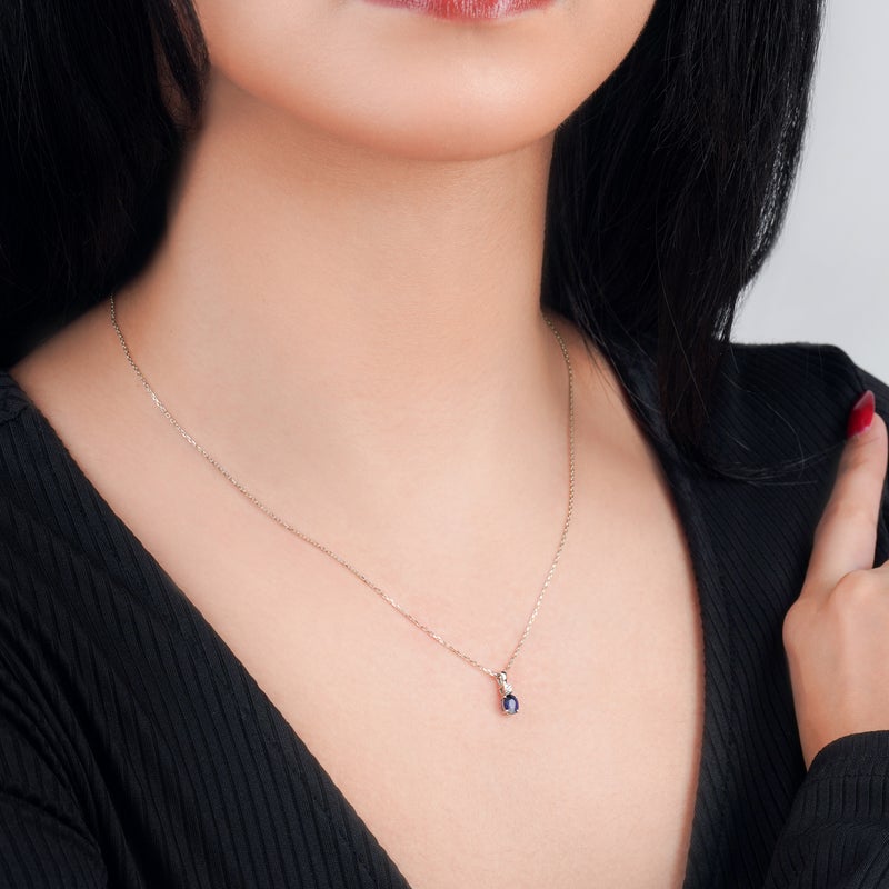 Jawhara Jewellery قلادة سلسلة من الذهب الأبيض عيار 18 قيراط للنساء، قلادة ياقوت مع لمسات من الماس الطبيعي، مجموعة المجوهرات الفاخرة الكلاسيكية، هدية أنيقة متألقة من جوهرة للمجوهرات - Image 2