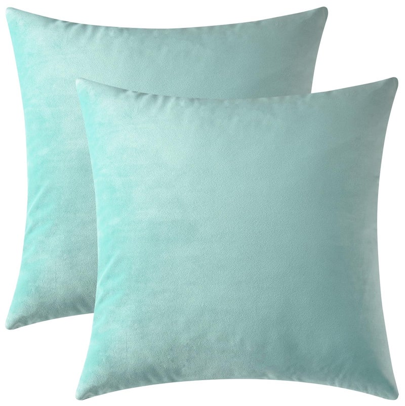 Mixhug Set of 2 Cozy Velvet Square Decorative Throw Pillow Covers for Couch and Bed Turquoise 18 x 18 Inches