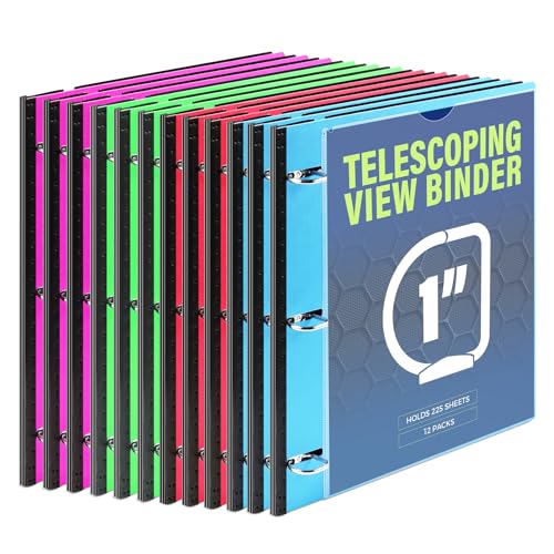WOT I Telescoping 3 Ring Binder 1 Inch 12-Pack, Expandable Flexible Binder - Patented Design for Easy Portability, Holds 225 Sheets, 4 Bright Colors for School, Office&Home Organization - Image 1