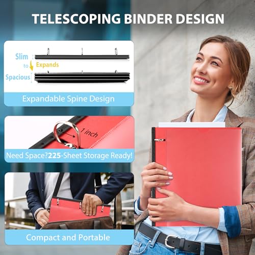 WOT I Telescoping 3 Ring Binder 1 Inch 12-Pack, Expandable Flexible Binder - Patented Design for Easy Portability, Holds 225 Sheets, 4 Bright Colors for School, Office&Home Organization - Image 2