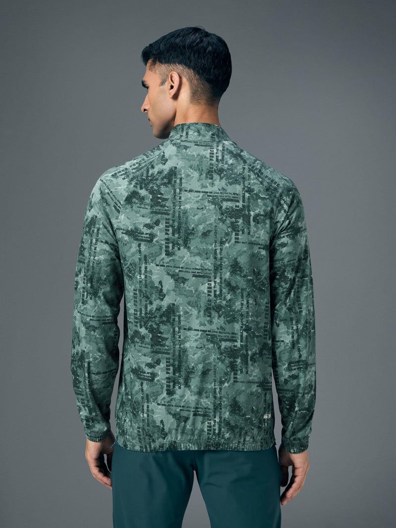 TECHNOSPORT Men's Slim Fit All Over Print Jacket for Sports, Gym & Regular Use - (MJPM92GPN005_Green Platoon_XL) - Image 2