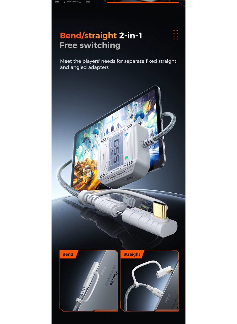 Plextone GS5 PRO Multi-Functional 5-in-1 Lightning Connector features a 3.5mm Headphone Jack, USB Port, Type-C Port, 60W Fast Charging, and Hi-Res Sound Quality. Ensures compatibility with a variety of devices such as iOS Pad, Galaxy S20, OnePlus 8 Pro, and more. Grey - Image 4