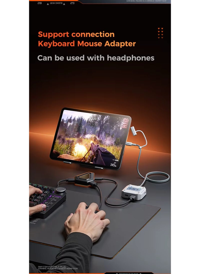 Plextone GS5 PRO Multi-Functional 5-in-1 Lightning Connector features a 3.5mm Headphone Jack, USB Port, Type-C Port, 60W Fast Charging, and Hi-Res Sound Quality. Ensures compatibility with a variety of devices such as iOS Pad, Galaxy S20, OnePlus 8 Pro, and more. Grey - Image 3