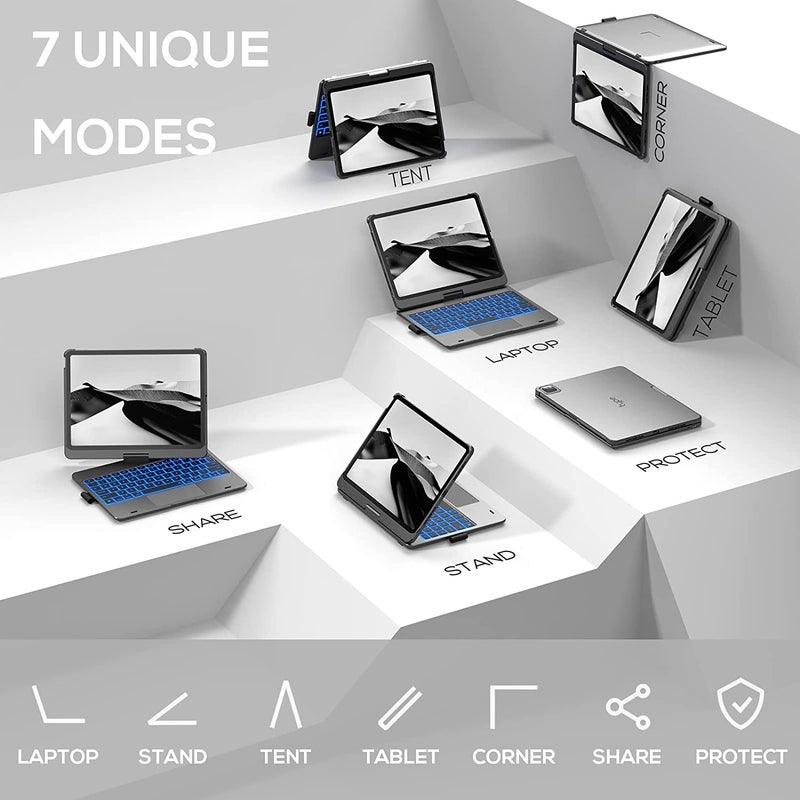 typecase Touch Keyboard for iPad Air 11 (M3/M2, 2025/2024), iPad Pro 11 (4th/3rd/2nd/1st Gen) & iPad Air 5th/4th Gen with Multi-Touch Trackpad, 10-Color Backlit, 360° Rotable,Pencil Holder (S Gray'25) - Image 5