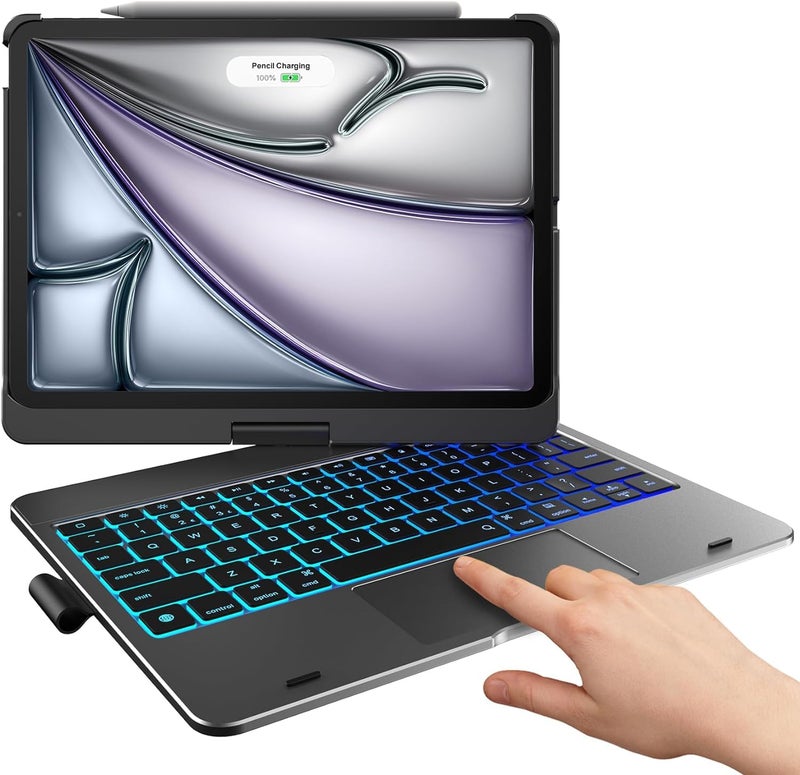 typecase Touch Keyboard for iPad Air 11 (M3/M2, 2025/2024), iPad Pro 11 (4th/3rd/2nd/1st Gen) & iPad Air 5th/4th Gen with Multi-Touch Trackpad, 10-Color Backlit, 360° Rotable,Pencil Holder (S Gray'25) - Image 1