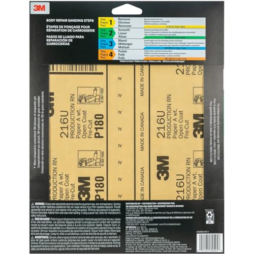 3M Sandpaper, 180 Grit, 5 Sheets, 9 in x 11 in, Longer Lasting Super Strong Abrasive, Great For Smoothing Body Filler, Shaping Glaze & Spot Putty, For Hand Or Machine Sanding (32545) - Image 5