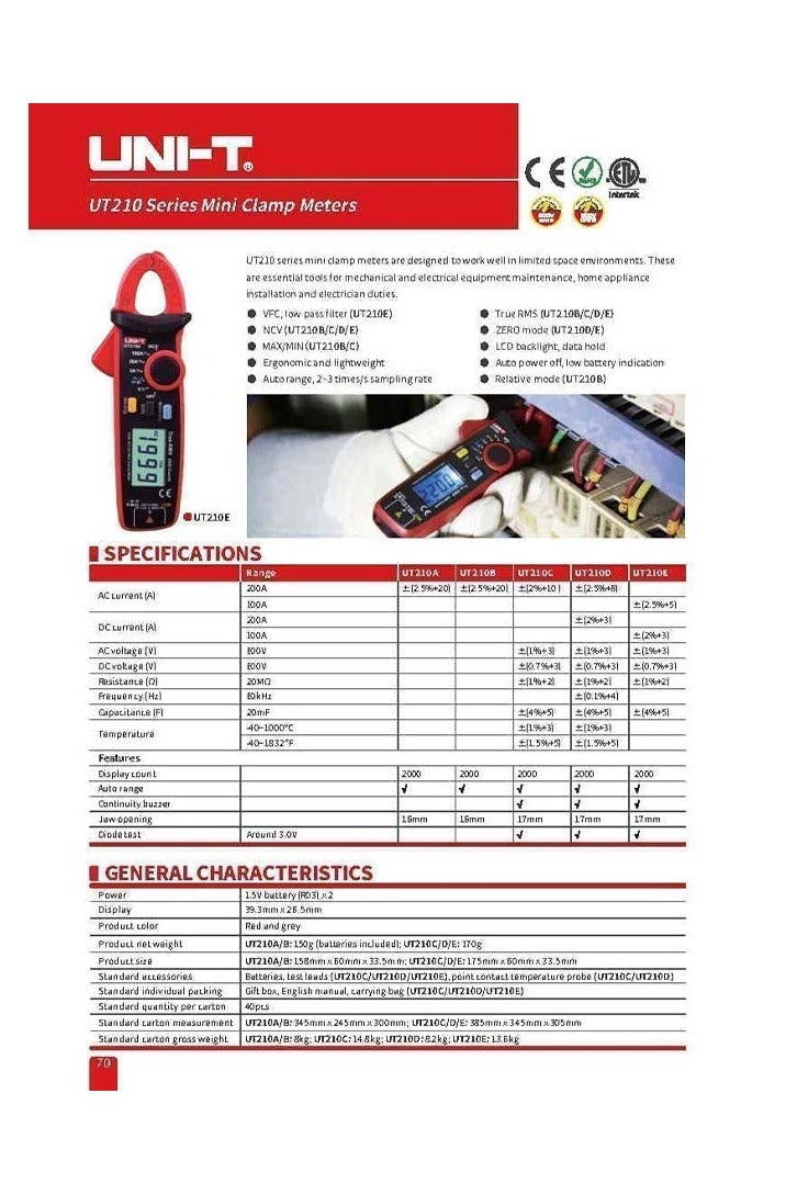 UniT UNI-T UT210C Clamp Meter Digital Pliers Ammeter Voltmeter Professional Electrician Tester Multimeter - Image 4