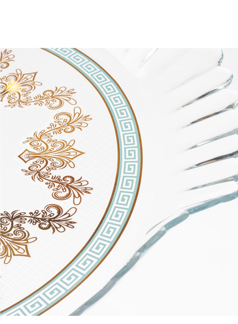 باساباش صحن تقديم بقاعدة زجاج مع نقش ذهبي و فيروزي للكيك و المعجنات و الفواكه - Image 3