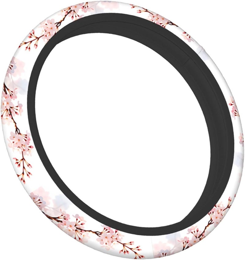 Swono Cherry Flower Pink Car Steering Wheel Covers Beautiful Tokyo Cherry Blossoms Flower Pink Women Men Interior Accessories Universal 15 Inch Steering Steering Wheel Protector Anti-Skid Grips - Image 5