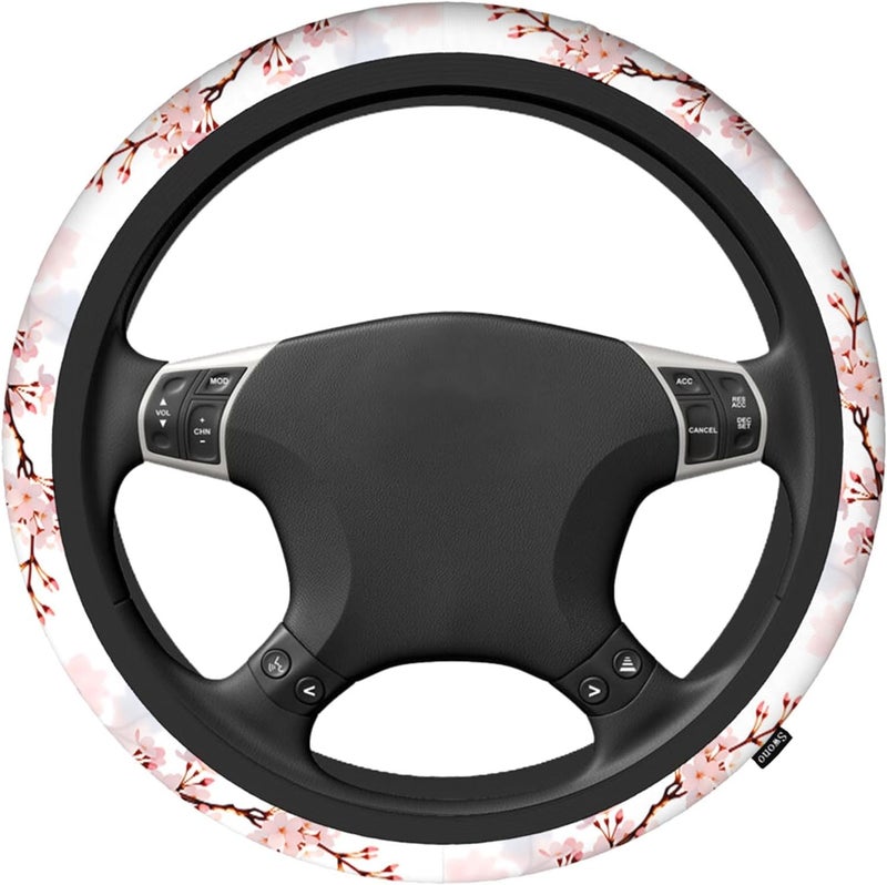 Swono Cherry Flower Pink Car Steering Wheel Covers Beautiful Tokyo Cherry Blossoms Flower Pink Women Men Interior Accessories Universal 15 Inch Steering Steering Wheel Protector Anti-Skid Grips - Image 2