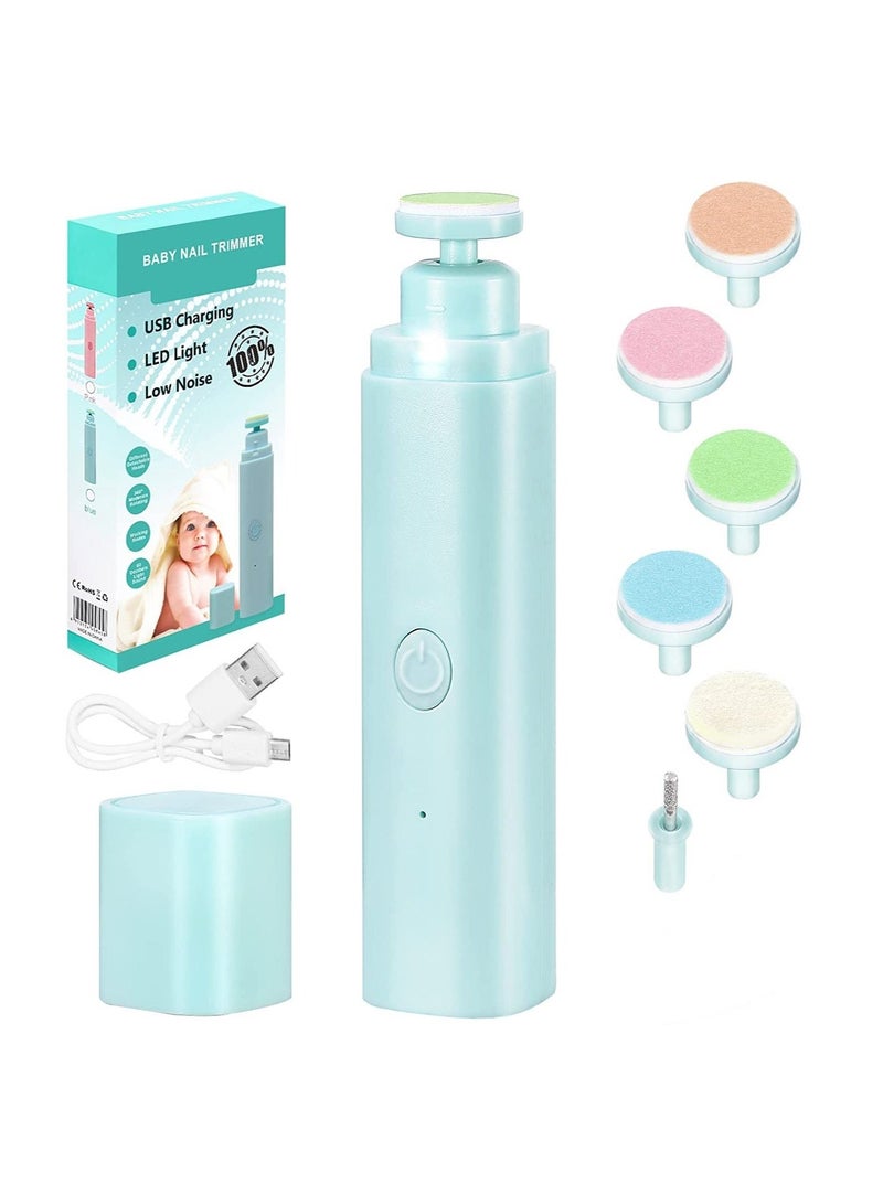 Y&D Baby Electric Nail File, 8 in 1 Safe Fingernail Clippers Cutter, Newborn Care Set for Infant Kids Toes, Fingernails, Blue - Image 1