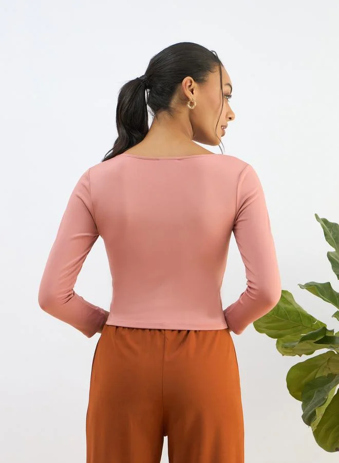 SASSAFRAS Sassafras Pink Square Neck Knitted Crop Top