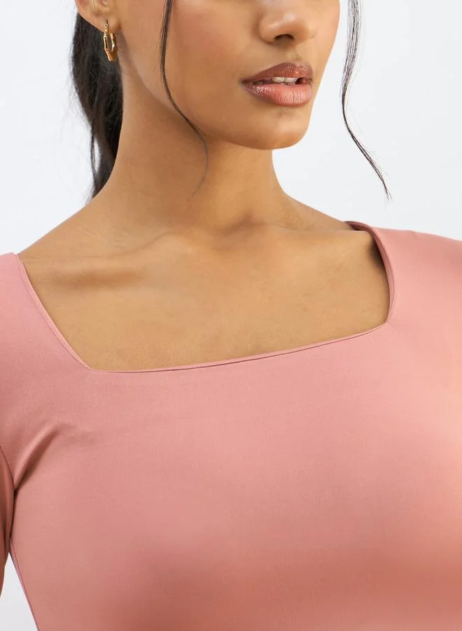 SASSAFRAS Sassafras Pink Square Neck Knitted Crop Top