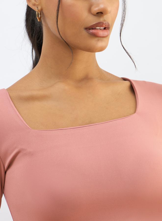 ساسافراس بلوزة قصيرة محبوكة بياقة مربعة لون وردي من ساسافراس - Image 4