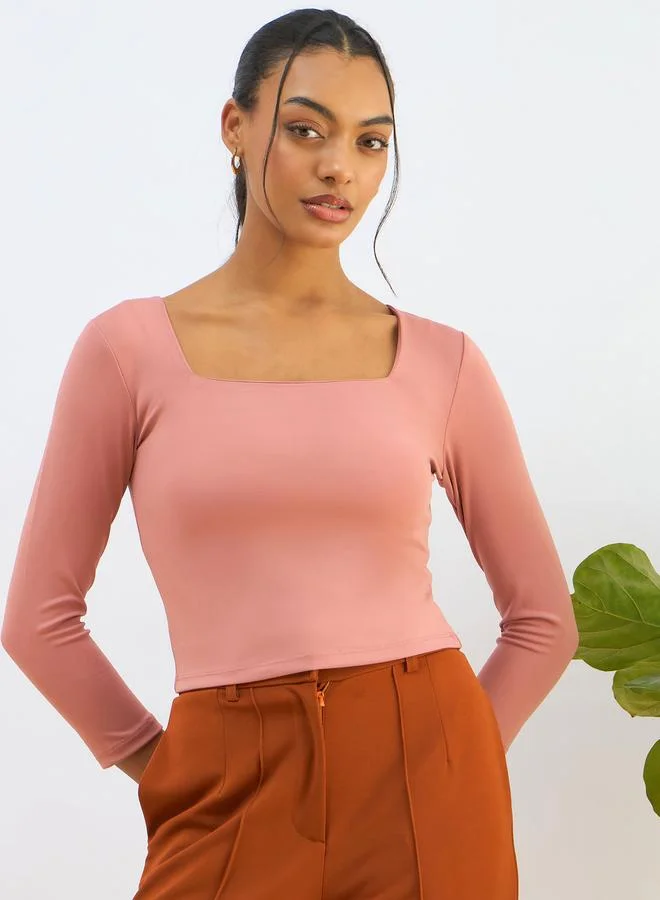 SASSAFRAS Sassafras Pink Square Neck Knitted Crop Top