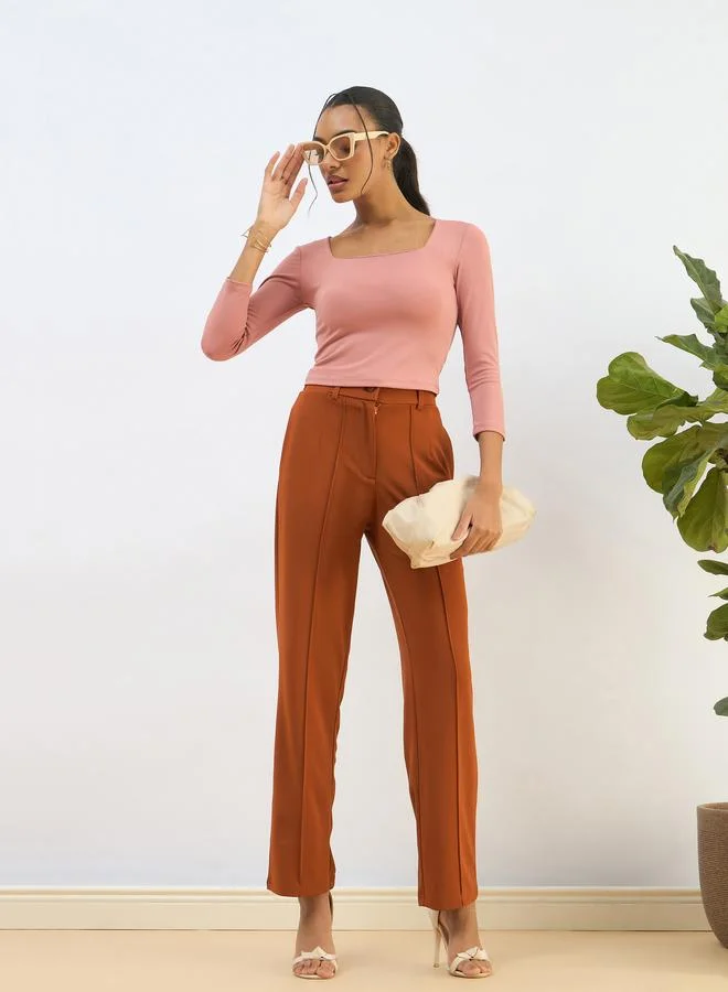 SASSAFRAS Sassafras Pink Square Neck Knitted Crop Top