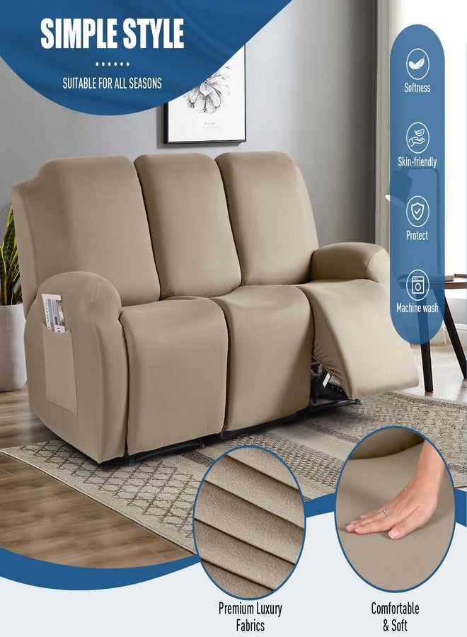 TAOCOCO Stretch Recliner Sofa Covers 3 Pieces Couch Covers for 3 Seat Reclining Sofa, Soft Polyester Fabric Washable Furniture Protector Sofa Slipcovers with Pockets (3 Seat, Taupe) - Image 3
