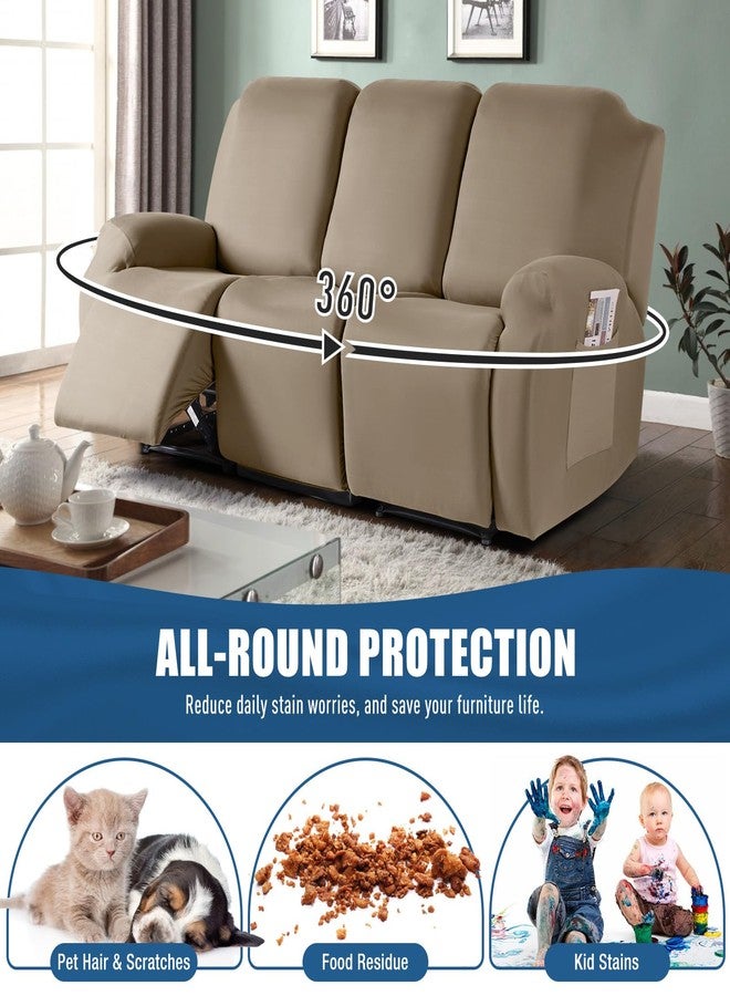 TAOCOCO Stretch Recliner Sofa Covers 3 Pieces Couch Covers for 3 Seat Reclining Sofa, Soft Polyester Fabric Washable Furniture Protector Sofa Slipcovers with Pockets (3 Seat, Taupe) - Image 4