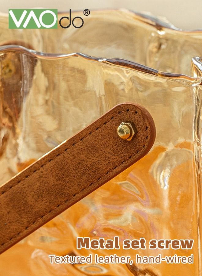 VAOdo Glass Purse Vase for Flowers Handbag Vase with Leather Handle Glass Bag Flower Vase Great for Floral Arrangement Centerpiece Home Decor Amber  - Image 5