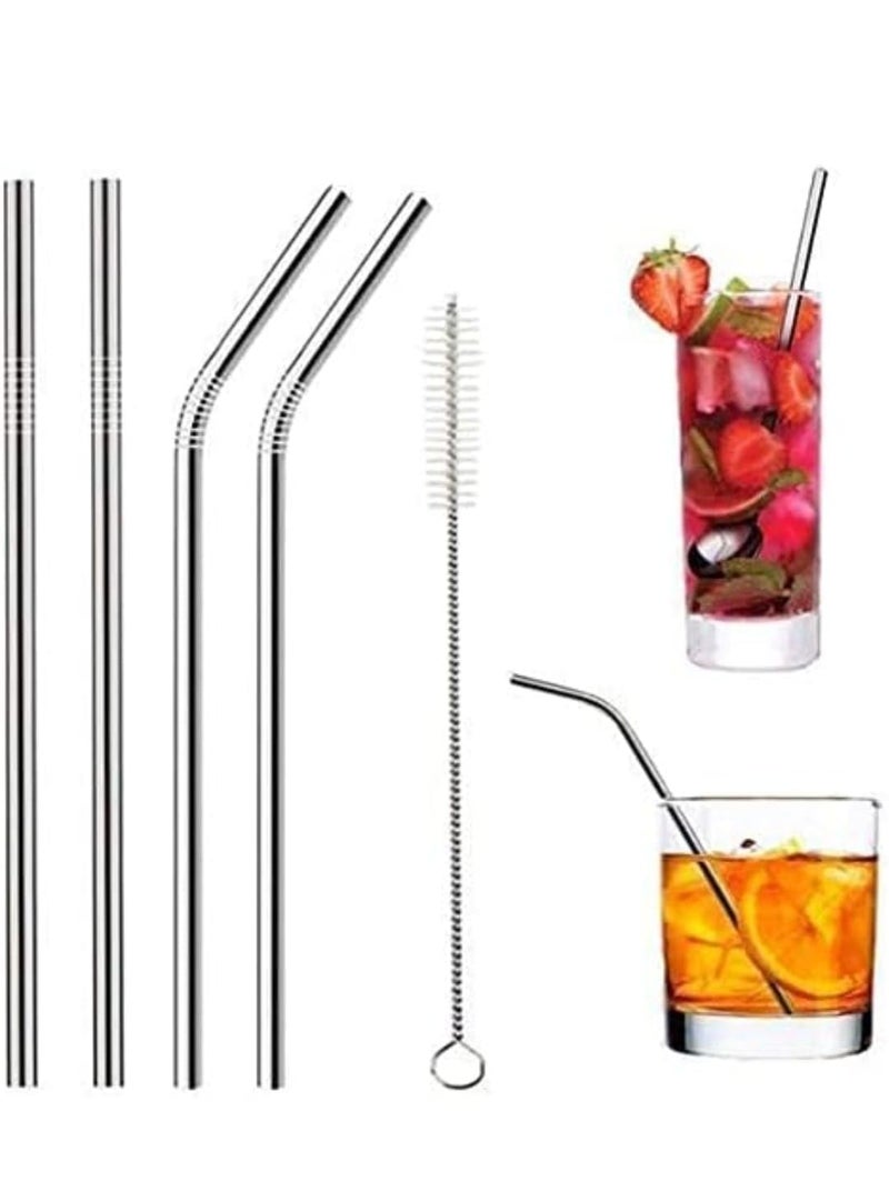IDELLA Set of 4 Reusable Metal Straws, Long Stainless Steel Straw with Cleaning Brushes, Drinking for 30 oz and 20 oz Tumblers.(2Bent + 2 Straight + 1 Brush) - Image 1