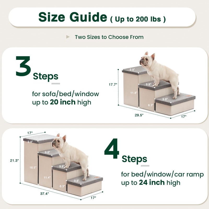 Love's cabin Dog Stairs for High Bed 18" H, Foldable Pet Stairs for Small Medium or Large Dogs Puppy with Storage for Bed or Couch, Cat Dog Steps Ramp with Zip up to 200 lbs, Light Grey, 3 Steps - Image 2