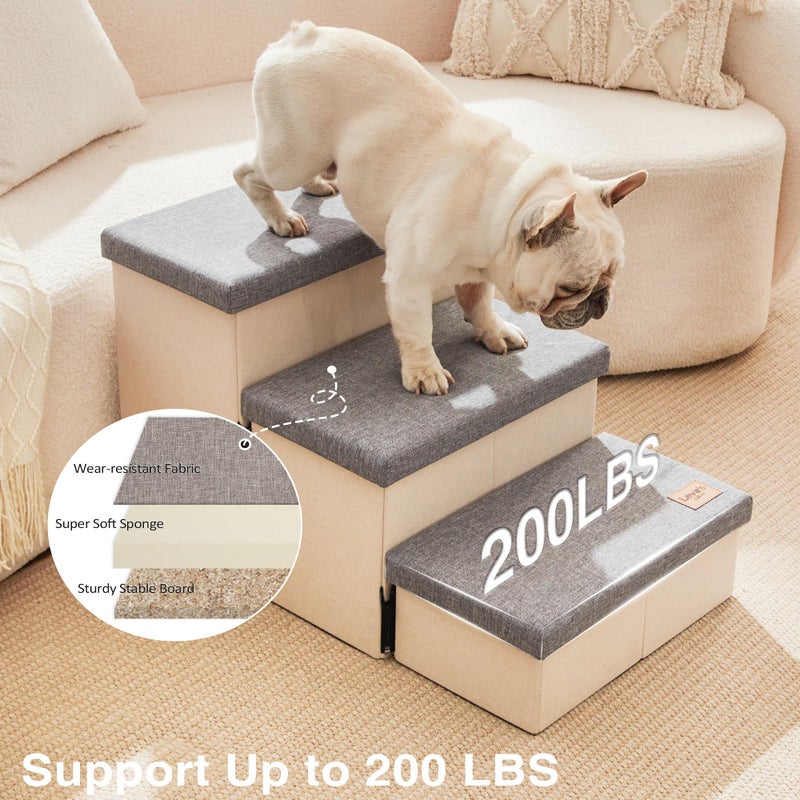 Love's cabin Dog Stairs for High Bed 18" H, Foldable Pet Stairs for Small Medium or Large Dogs Puppy with Storage for Bed or Couch, Cat Dog Steps Ramp with Zip up to 200 lbs, Light Grey, 3 Steps - Image 5