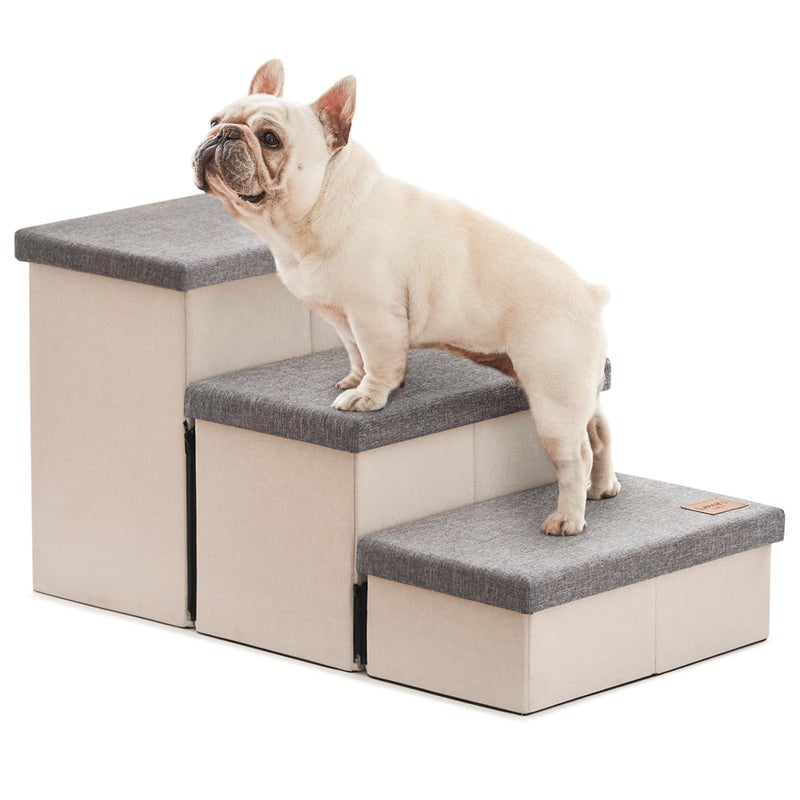 Love's cabin Dog Stairs for High Bed 18" H, Foldable Pet Stairs for Small Medium or Large Dogs Puppy with Storage for Bed or Couch, Cat Dog Steps Ramp with Zip up to 200 lbs, Light Grey, 3 Steps - Image 1