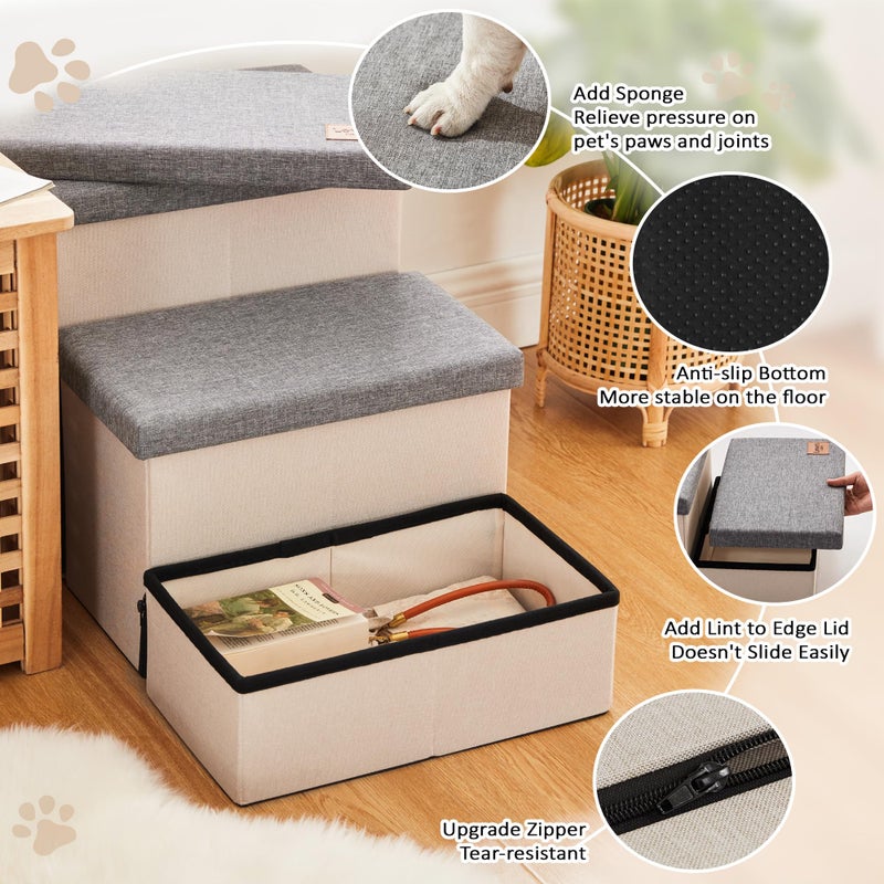 Love's cabin Dog Stairs for High Bed 18" H, Foldable Pet Stairs for Small Medium or Large Dogs Puppy with Storage for Bed or Couch, Cat Dog Steps Ramp with Zip up to 200 lbs, Light Grey, 3 Steps - Image 4