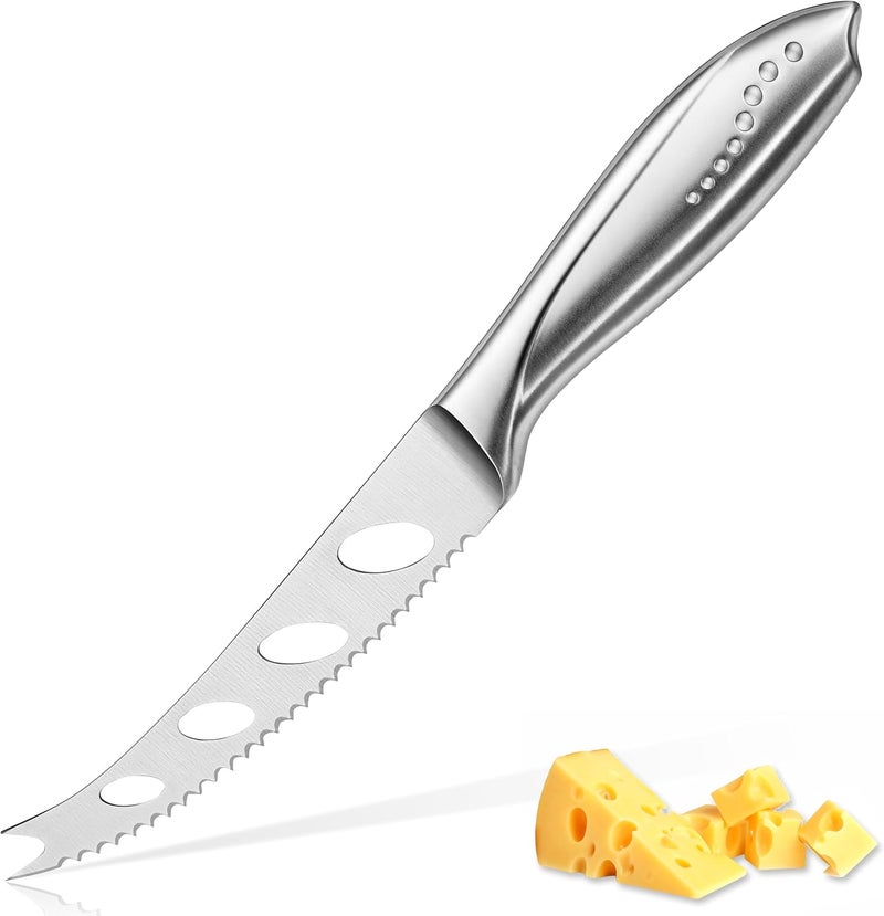 WELLSTAR Cheese Knife, Serrated Tomato Knife 5 Inch Sharp High Carbon Stainless Steel Blade for Cutting All Cheese Types – Silver - Image 1
