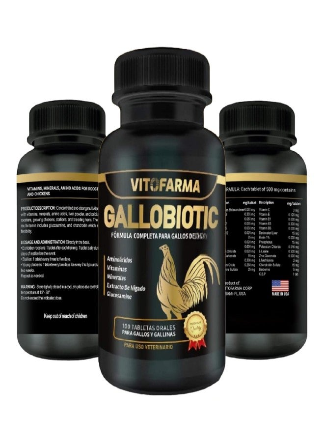 VITOFARMA Gallobiotic Natural Multivitamin for Rooster, Hens - 100 Tablets | Vitamina Completas para Gallos - Image 1